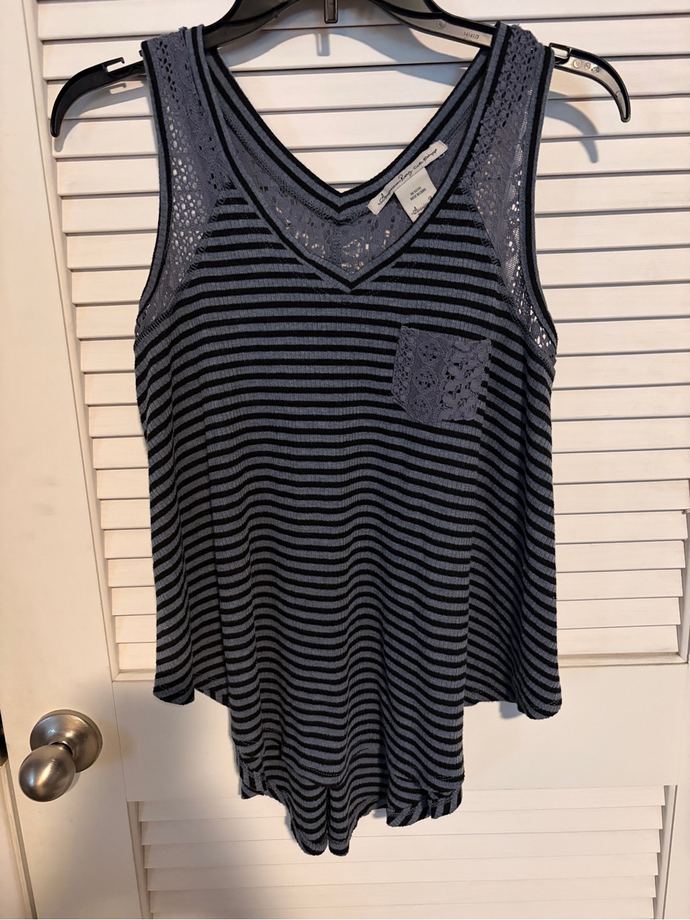 American Rag Striped Lace-Trim Tank Top - Navy & Black